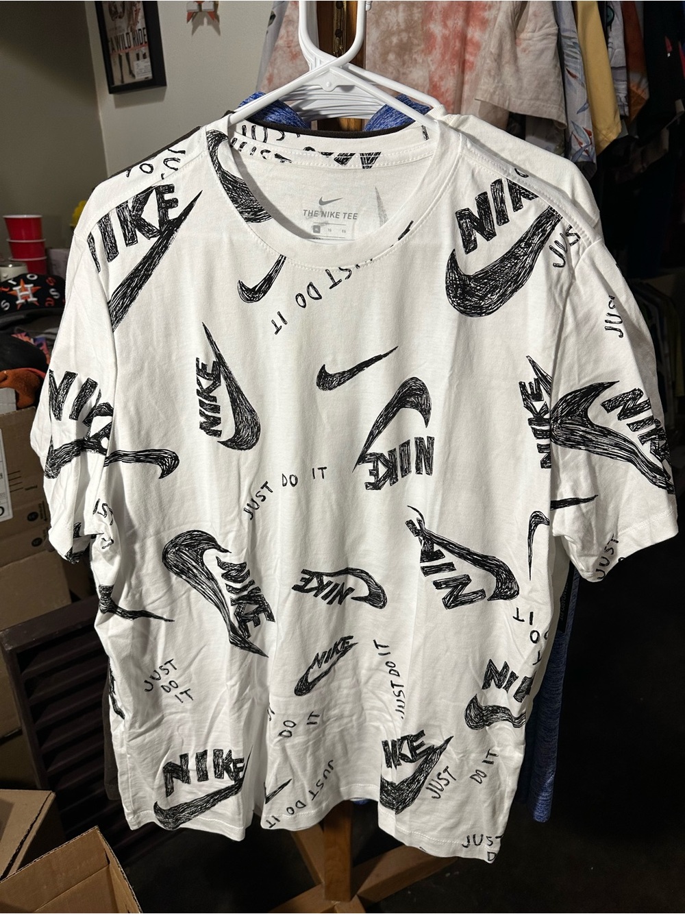 Nike Sportswear All-Over Print Just Do It T-Shirt White Black